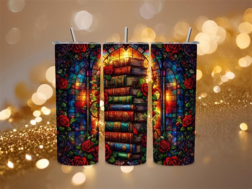 Enchanted Library-stained Glass | 20oz Skinny Tumbler Design | Dark Academia Bookish Gift - Etsy