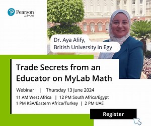 Join Dr. Aya Afify & Ahmed Samir to learn trade secrets on MyLab Math for business!​ Thurs 13 June, 2 PM Dubai​ Register: https://ow.ly/KcuQ50S9rEl Discover:​ ➡️ MyLab Math key features​ ➡️ Its impact on instructors & students​ ➡️ Best practices for integration​ #HigherEd #EdTech #teachmath | Pearson Higher Education | Facebook