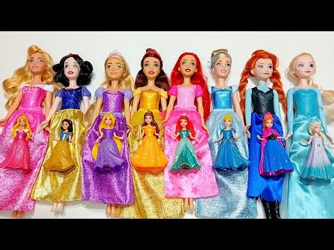 ASMR Most Popular Disney Princess Dolls lots of colorful rainbow Dresses unpacking surprise toys