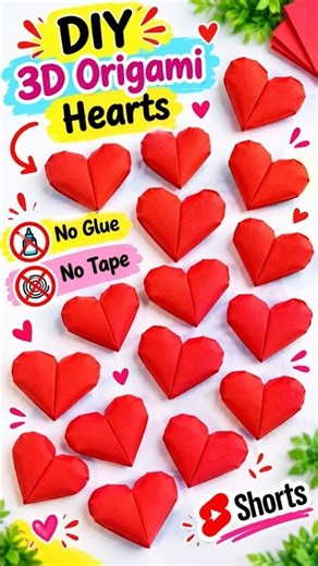diy 3d origami hearts ❤️ No Glue No Tape #shorts #papercrafts