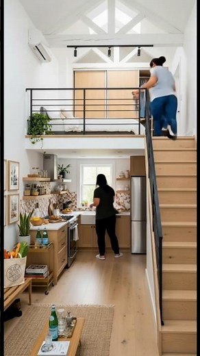 Modern Tiny Loft Tour — Warm Wood Kitchen & Cozy Loft Design