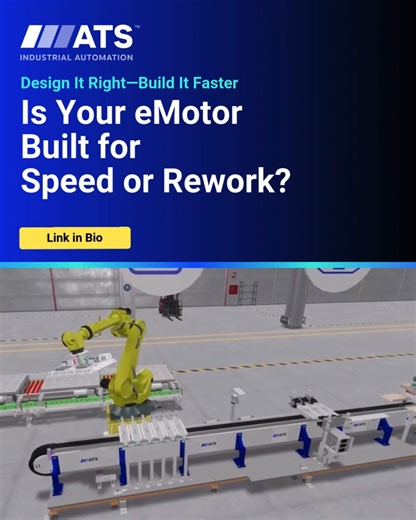 ATS Industrial Automation on Instagram: "𝗗𝗶𝗴𝗶𝘁𝗮𝗹𝗶𝘇𝗮𝘁𝗶𝗼𝗻 𝗶𝗻 𝗲𝗠𝗼𝘁𝗼𝗿 𝗔𝘀𝘀𝗲𝗺𝗯𝗹𝘆: 𝗪𝗵𝘆 𝗜𝘁’𝘀 𝗠𝗼𝗿𝗲 𝗧𝗵𝗮𝗻 𝗝𝘂𝘀𝘁 𝗮 𝗕𝘂𝘇𝘇𝘄𝗼𝗿𝗱 Tight part tolerances. Cooling system integration. Pin alignment. These aren’t just technical hurdles, they’re production risks that can delay launches and drive up costs. That’s where digitalization tools like digital twins and virtual commissioning come in. By simulating eMotor assembly lines before physical build, teams can tes