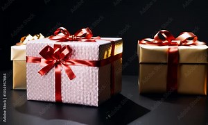 Dark background with gift box collection . To give the most beautiful gift. Generative AI