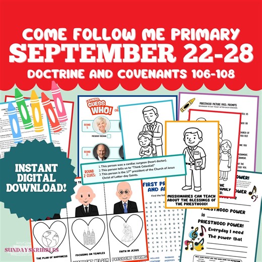 Primary September 22-28 Lesson Plan LDS Come Follow Me 2025 Doctrine and Covenants 106-108 Church Leader Guessing Game for Primary Children - Etsy