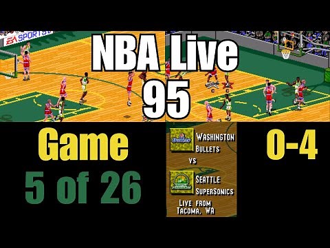 NBA Live 95 Playthrough - Supersonics vs Bullets - Full Season Game 5 of 26 - Sega Genesis