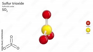 Sulfur Trioxide. Industrial chemical. Animated 3D model of a molecule. Molecular formula: SO3. Chemical model: Ball and stick. White background. 3D rendering. Seamless loop. Stock Video