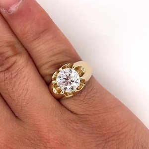 3.35 Carat Solitaire Diamond Mens Ring in 14K Yellow Gold | CGL Certified Round Cut 3 Carat Lab Grown CVD Diamond Mens Ring - Etsy