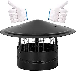 12Inch Chimney Cap,6/7/8/10 Inch Adjustable Stainless Steel Chimney Cap,304 Steel Round Rain Cover with Mesh Screen,Universal Cone Top Roof Cap for Wood/Oil Stove Vent,Weatherproof & Easy Installation