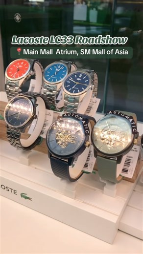 Discover fearless style at the Lacoste LC33 Roadshow, happening now at the 📍 Main Mall Atrium, SM Mall of Asia! The LC33 watch is all about multifunctional elegance, blending analog and digital displays with Lacoste’s iconic Petit Piqué pattern. It’s time to make your move—don’t miss your chance to experience the spirit of Lacoste firsthand. Unleash your inner crocodile. 🐊 #MOAExclusive #LacosteWatch #LC33 #GetHypedAtSM | SM Mall of Asia Official