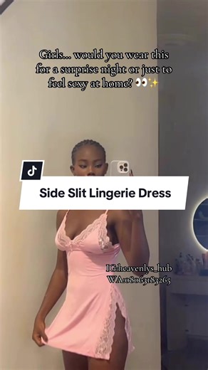 Turn up the heat in this side-slit lingerie dress designed to make you feel confident, sexy, and unforgettable. ✨ This stunning piece features flirty slits on both sides, showing just the right amount of skin while keeping the look classy and irresistible. The soft, stretchy fabric hugs your body beautifully, enhancing your natural curves and giving that effortlessly seductive fit. It also comes with a matching G-string to complete the look perfectly. Whether it’s for a special night, a romantic
