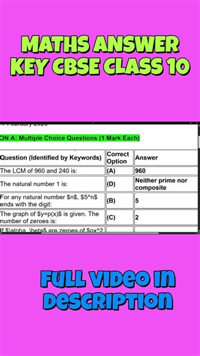 CBSE MATHS CLASS 10 ANSWER KEY 2026 | MATHS CBSE CLASS 10 ANSWERS #cbsemaths #shorts #shortsvideo