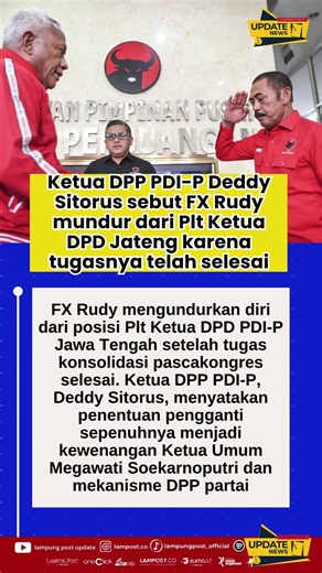 PDI P Ungkap Alasan FX Rudy Mundur dari Plt Ketua DPD Jawa Tengah