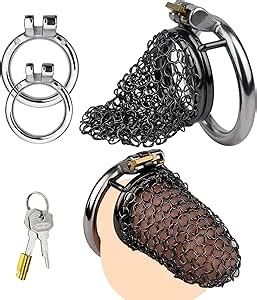 Metal Mesh Male Chastity Cage, Stainless Steel Black Chastity Device for Men with 2 Cock Ring Set, 2024 New Penis Locked Cage Breathable and Comfortable Chastity Belt (S Size Cage)