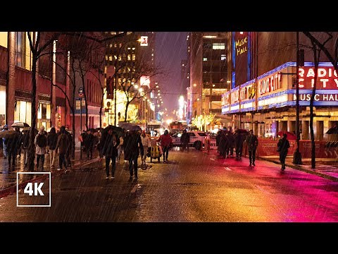 4K NYC RAIN walking | Night walk in NEW YORK CITY