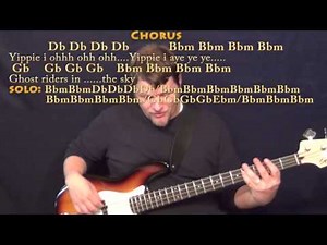 Ghost Riders in the Sky (Johnny Cash) Bass Guitar Cover Lesson in Bbm with Chords/Lyrics