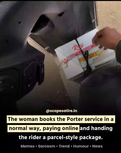 Scope Satire on Instagram: "A unique video is going viral on social media in which a woman books the Porter app, not to shift goods, but to dispose of garbage by treating it as a parcel. The video shows a Porter driver being called specifically to throw away the trash. This unusual incident has surprised netizens-some are calling it creative, while others are questioning the misuse of the service. The video has received massive attention and reactions online. Watch till end. 🎥: @karannishadd1"