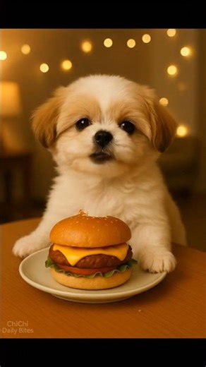 ChiChi Eats a Cheeseburger! 🐶🍔 Cute ASMR!!