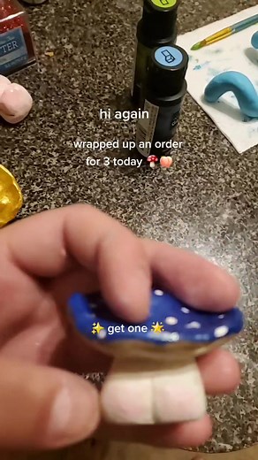 get one today! i loooove making these!! 🍄 🍑 😁 . #gift #etsy #mushroom #art #cute #kawaii #adorable #fyp #paintingideas #iridescent #shiny #buns #cutebaby #decor #cottagecore #fairy #handmade #clay