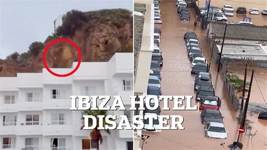 Moment rocks come crashing down on Ibiza hotel
