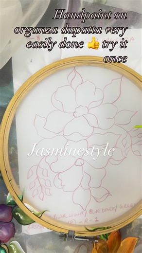 Organza dupatta painting, here I come! Exciting news - my upcoming classes start this Monday! Join me online or offline in Sharjah, UAE. 15-day course, 1 hour daily. WhatsApp 7696086040 or 971562471775. Can't wait to share! | Jasmine Style