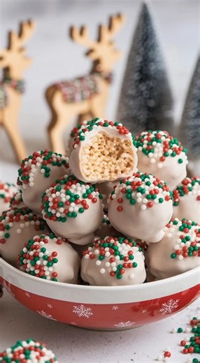 Christmas Rice Crispy Treats Ingredients 3 cups puffed rice cereal 1 1/2 cups mini marshmallows (or 1 cup mini marshmallows 1/4 cup marshmallow fluff) 4 tablespoons unsalted butter 1 teaspoon vanilla extract 2 cups white chocolate chips or white chocolate candy melts 1 tablespoon coconut oil (optional, for smoother melting) 1/2 cup red, green, and white nonpareils Instructions MAKE THE RICE KRISPIE MIXTURE: In a large saucepan, melt the butter over low heat. Once melted, add the mini marshmallow