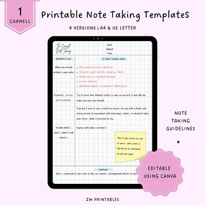 Cornell Note-taking Templates, Lecture Notes Templates, Digital Notes, Printable Notes, Note-taking Method, Study Guidelines - Etsy