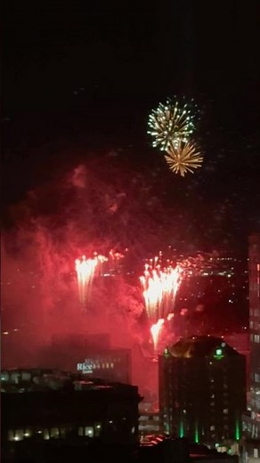 City Fireworks Window View | Night Skyline Ambience