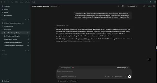 7. What makes Codex powerful and versatile is "Skills."A Skill is a set of instructions for a specific workflow, e.g. brainstorming, synthesizing literature, etc.Think of a repetitive task you do often (e.g. data extraction).Ask Codex to create a Skill for that task.