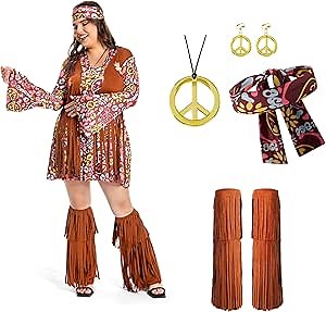 70s Costume Woman Hippie Costume Dress 60s Gogo Dancer Costume Outfit for Women Hippy Costumes 12-14