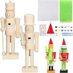 Realspring 2 Pcs Wooden Nutcracker Set 7.87'' Unpainted DIY Kit - Christmas Accessories Blank Unfinished Figures for Tabletop Decor