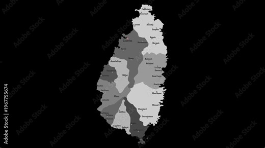 Vector map of Saint Lucia with names of cities and with borders city