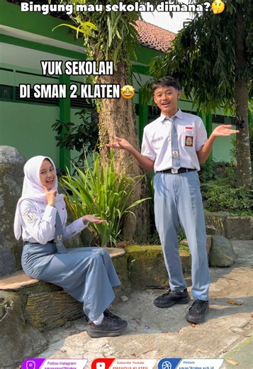 Bingung mau sekolah dimana?🤔 Sekolah di SMAN 2 KLATEN AJA🤩 Di SMAN 2 KLATEN kamu bakal nemuin banyak wadah untuk gali potensi, cetak prestasi, dan bikin masa SMA kamu jadi cerita paling berkesan😍🫶🏻 Yuk sekolah di SMAN 2 KLATEN, kami tunggu yaa!🤩👋🏻 Don’t miss this opportunity! 📍More info Website : sman2klaten.sch.id Instagram : smanegeri2klaten YouTube : SMANDUA KLATEN 📍Jl. Raya Solo - Yogyakarta No.Km, RW.4, Gadingan, Trunuh, Kec. Klaten Sel., Kabupaten Klaten, Jawa Tengah 57421 #Smada