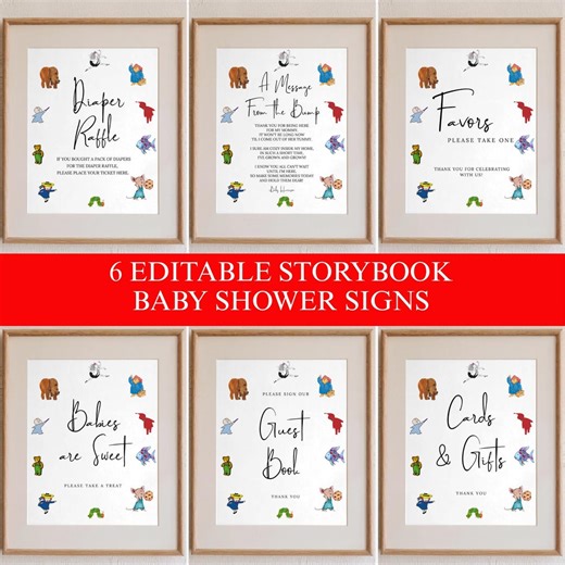 Editable Storybook Baby Shower Sign Bundle, A New Chapter Begins Table Signs, Canva Template - Etsy