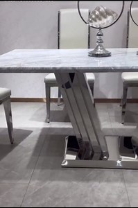 Rectangle Dining Table Set for 8, Marble Kitchen Table Set with Faux Marble Table Top, 70" Modern Dining Room Table Set with Velvet Chairs for Living Room, Reception Room (Golden Legs, 8 Grey Chairs)