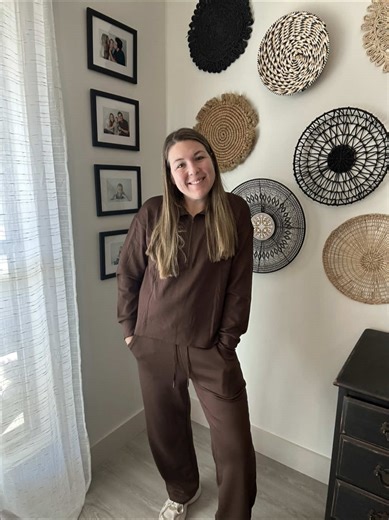 Another day another matching set from @Pinspark Shop ✨ — this one in the chocolate brown is so comfy and perfect ootd for a lounge day or running errands!! 🤎 Comment LINK to shop 🫶🏼 Fits TTS | Wearing a Size M #matchingset #comfy #ootd #loungewear #momsyle