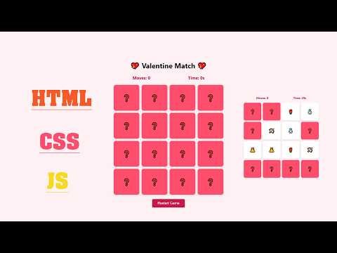 Create a Valentines Memory Match Game ❤️ | HTML | CSS | JavaScript | Be my Partner😍