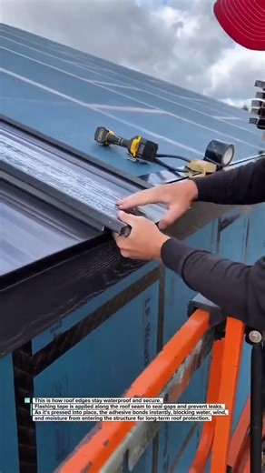Roof Edge Sealing with Flashing Tape for Waterproof Protection #Roofing #Construction #DIY