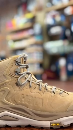 Just released and in-store, The HOKA Kaha 3 GTX Women’s in granola with GORE-TEX waterproofing, vibrant mega grip outsole, & Hoka’s dual density, sugar cane midsole cushion for day hikes, multi-day adventures, or your daily go to all winter long. Full size run at The Flat, #hikingboots #hokaboots #winterboots #waterproofboots #therunnersflat | The Runner's Flat