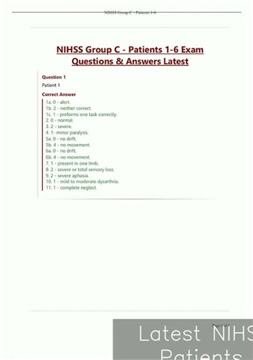 Latest NIHSS Group C Patients 16 Exam Questions Answers Latest video