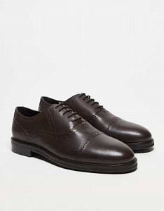 ASOS DESIGN - Chaussures richelieu lacées en cuir à perforations - Marron | ASOS