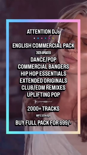 Sound Mart on Instagram: "🔥 ENGLISH DJ MUSIC PACK – 2000+ TRACKS 🔥 Everything you need to rock clubs, parties & gigs in one pack! 🎶 Includes: Dance / Pop • Commercial Bangers • Hip-Hop Extended Originals • Club Remixes • All-Time Hits Uplifting Pop 💽 2000+ Songs 🔊 MP3 – 320kbps ⚡ Instant Google Drive Link 💰 Just ₹699/- 🎧 Perfect for DJs, parties & events 📩 DM now to get instant access! #djmusic #djlife #djpack #englishmusic #dancemusıc #partymusic #clubdj #djcollection #gigready #popmusi
