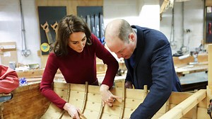 The Duke and Duchess of Cornwall have made their first official visit to the county since taking on their new roles. William and Catherine got stuck in with building a boat at a workshop during a visit to the National Maritime Museum. The royals can be seen passing one another tools as they work on the refurbishment of the ‘Kiwi’, a fourteen-foot sailing dinghy which was presented to Her Majesty Queen Elizabeth and The Duke of Edinburgh as a wedding present from the Royal New Zealand Navy. | The