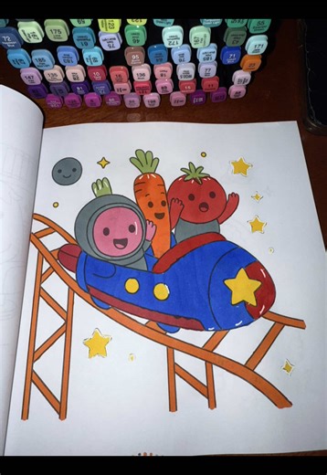 Cozy veggies riding a pastel roller coaster in space?! YES PLEASE 🥕💖✨ This page from my new coloring book is pure chaos   cuteness: screaming carrots, laughing tomatoes, tiny broccoli holding on for dear life… all in a galaxy full of stars and sparkles 🌙🚀💫 @Amazon #coloringbook #cozycoloring #colortok #cozycoloringbook #coloringtherapy