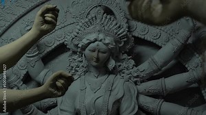 Goddess Durga Idol video for Durga puja the biggest festival in India, Raw footage in full HD of navaratri Maa Durga idol making portrait shot Happy Durga puja and Dussehra and Vijaya Dashami