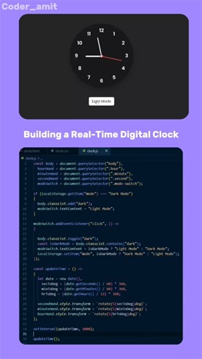 ⏱️ Real-time digital clock using HTML, CSS & JavaScript. Clean UI & live updates.#html #css #clock