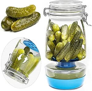 77L Upgrade Pickle Jar with Strainer Flip, 100 Percent Airtight and Leak Proof Glass Hourglass Pickle Juice Separator Jar for Olive and Jalapenos, 1300ML Pickle Container for Pickling and Storing