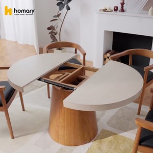 homary 39"-55" Round Extendable Dining Table, Farmhouse Oval Kitchen Table Pedestal Dining Room Table for 6 Persons