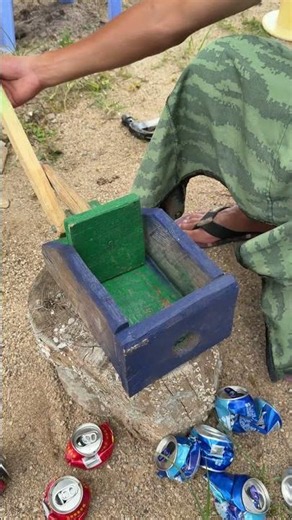 DIY wooden can crusher for flattening aluminum cans easily