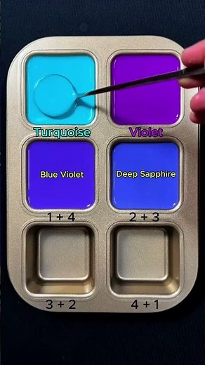 Create 4 colors from 2 colors: Turquoise + Violet #asmr #mix #colormixing #colors #mixingcolors