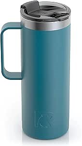 RTIC 20 oz Coffee Travel Mug with Lid and Handle, Stainless Steel Vacuum-Insulated Mugs, Leak, Spill Proof, Hot Beverage and Cold, Portable Thermal Tumbler Cup for Car, Camping, Deep Harbor